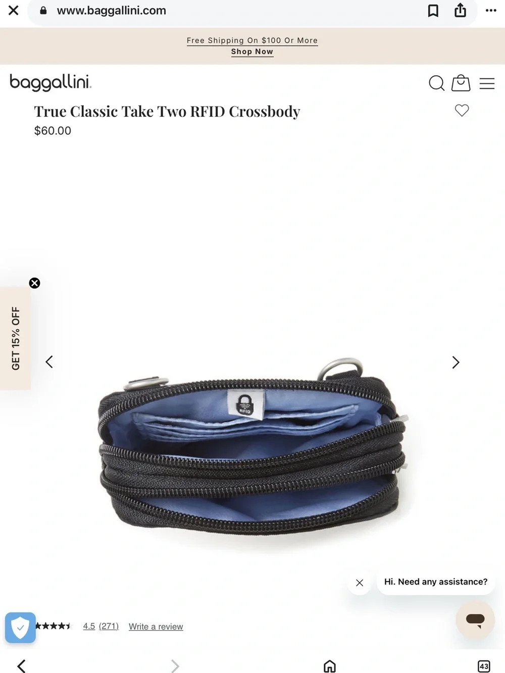 Baggallini True Classic Take Two RFID Crossbody graphite gray LIKE NEW